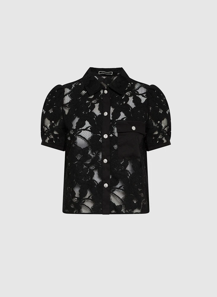 Blouse en dentelle à col chemisier