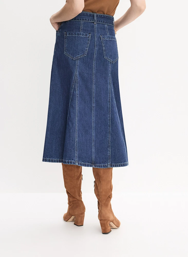 Jupe midi en denim à ceinture