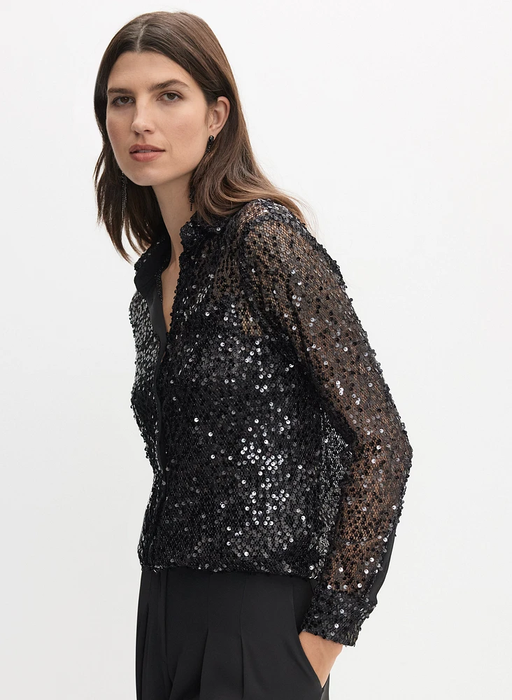 Haut à col polo paillettes
