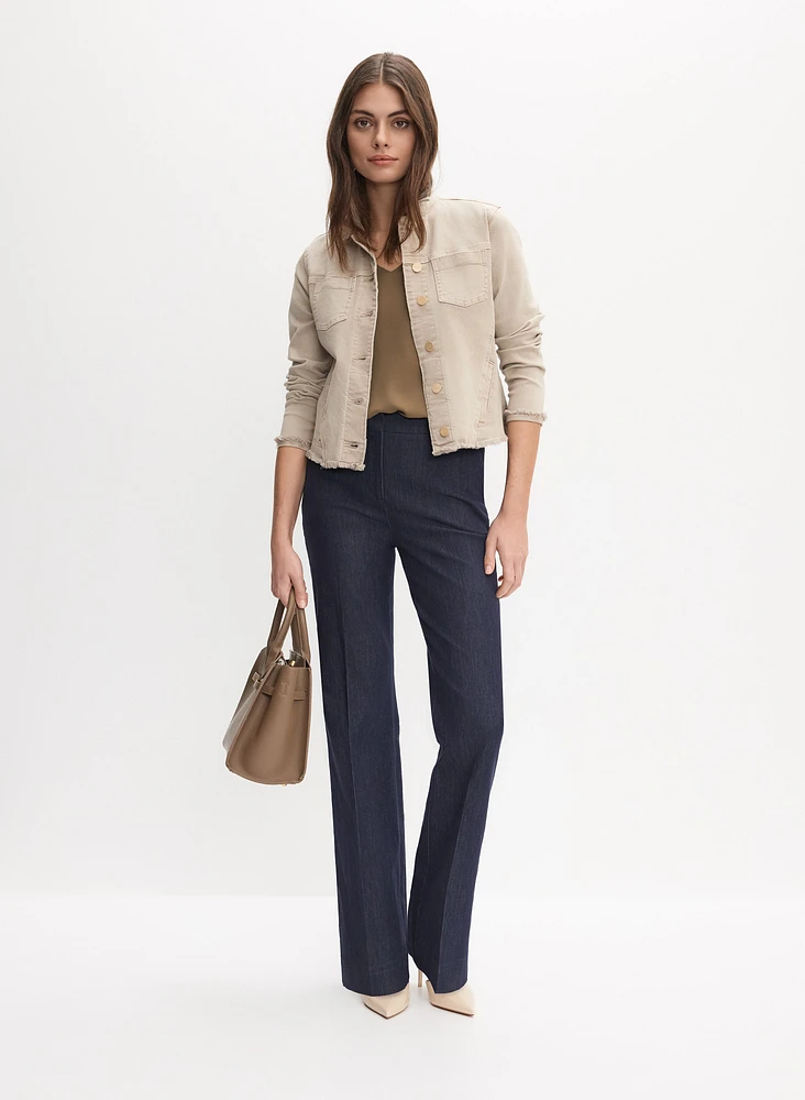Veste en denim à ourlet effiloché