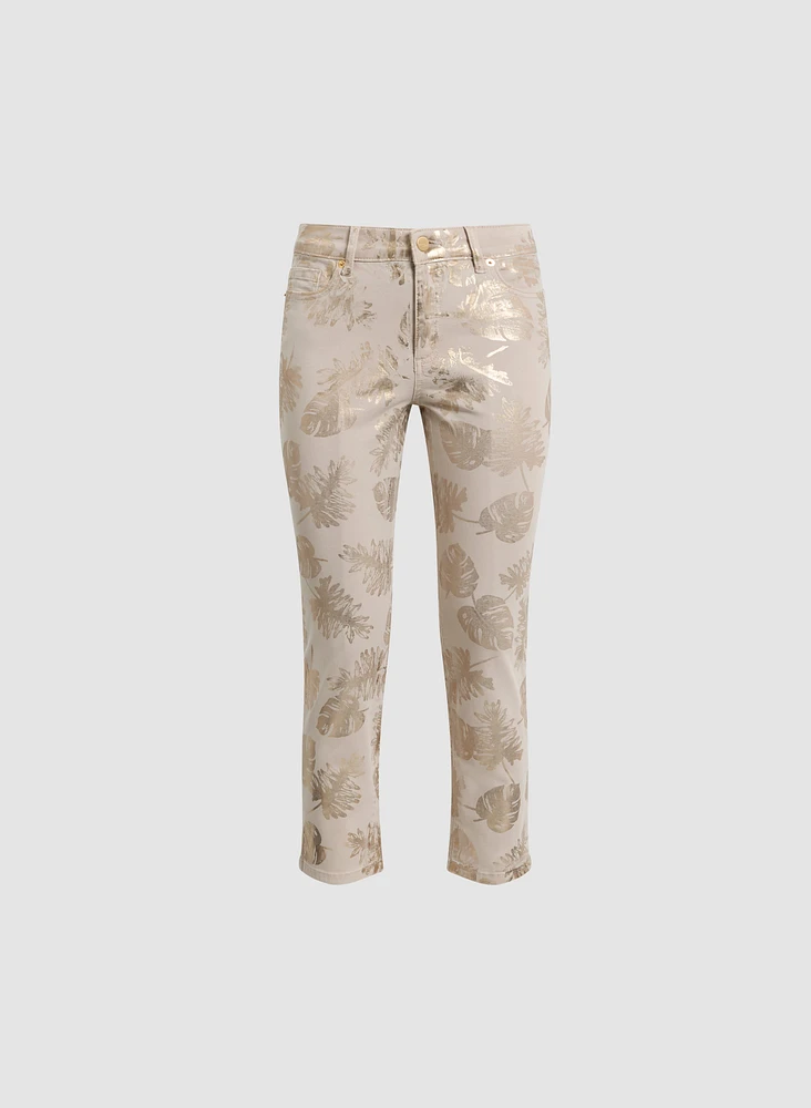 Foil Leaf Print 7/8 Jeans