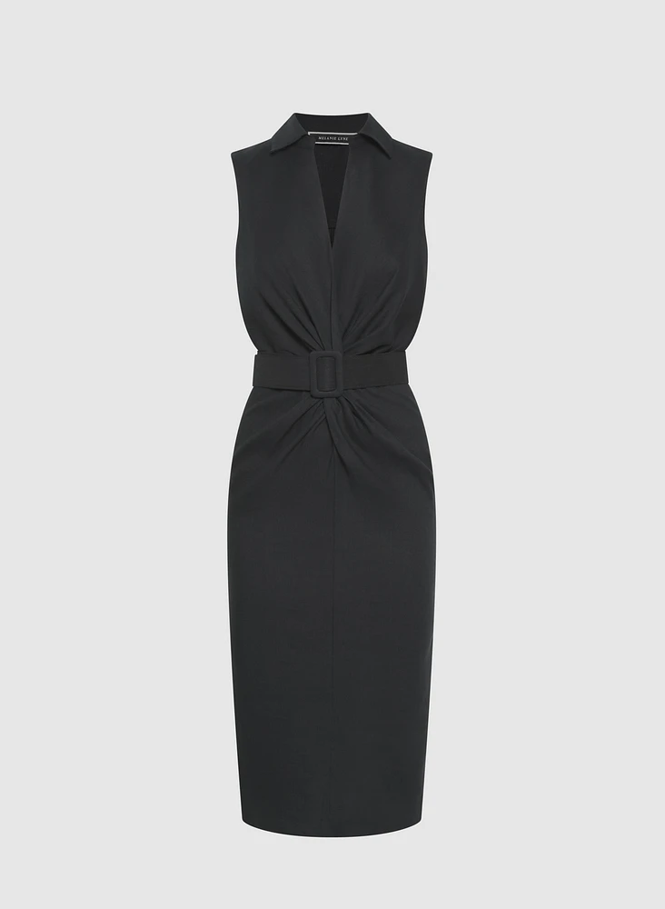 Belted Stretch-Linen Dress
