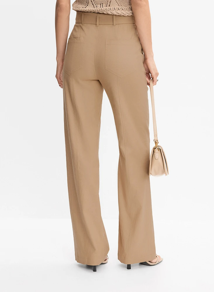 Pantalon large en mélange de lin