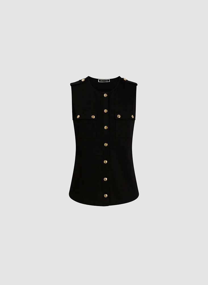 Snap Front Satin Trim Top