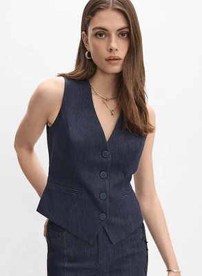 Cropped Denim Vest