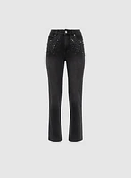 Rhinestone Detail Straight Leg Jeans