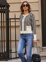 Contrast Houndstooth Print Cardigan