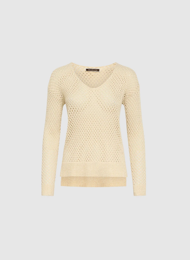 Pull à encolure en V tricot ajouré