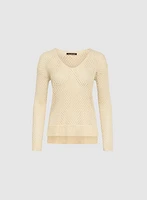 Pull à encolure en V tricot ajouré