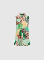 Sleeveless Palm Print Blouse