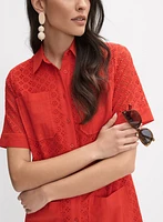 Robe-chemisier à broderies florales