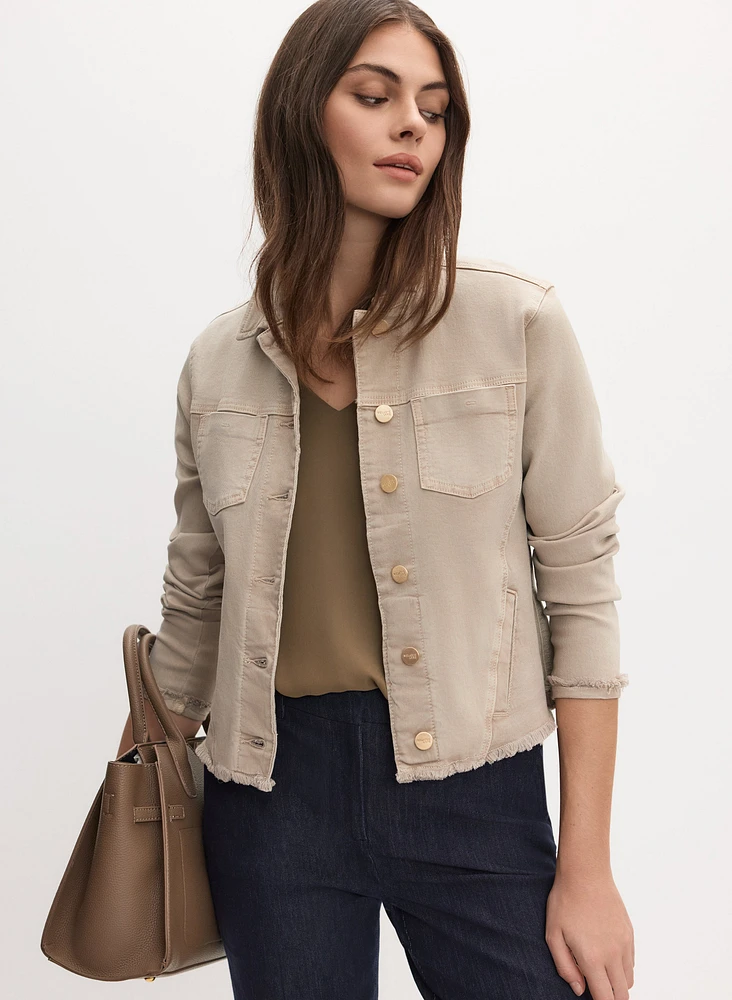 Veste en denim à ourlet effiloché