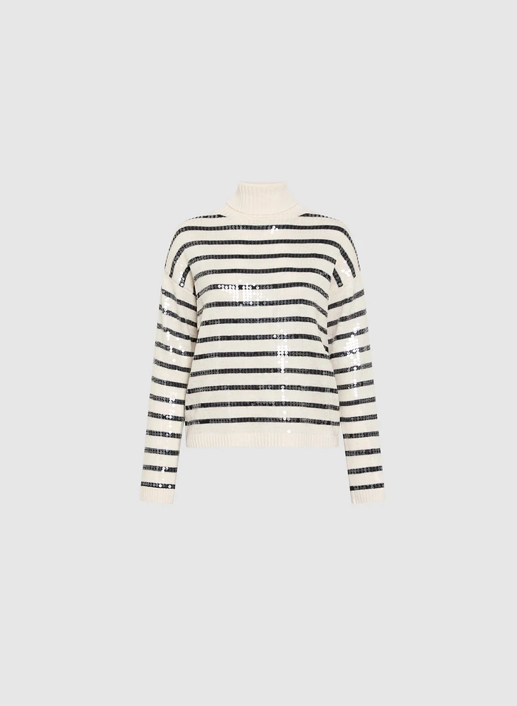 Striped Sequin Front Sweater