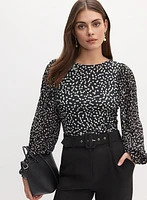 Polka Dot Plisse Sleeve Top
