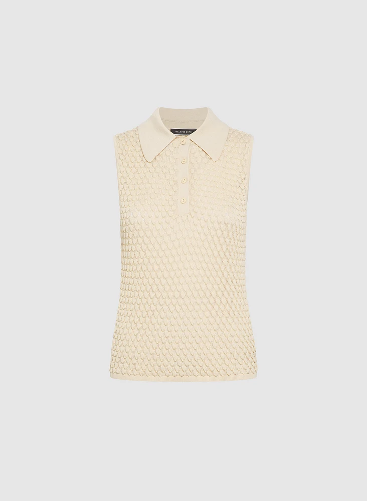 Sleeveless Knit Polo Top