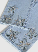 Capri en denim à broderies florales
