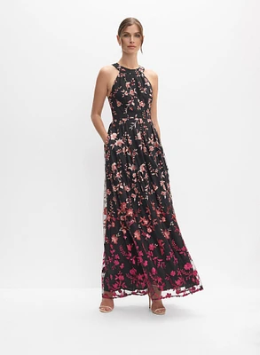 Floral Ombre Embroidered Dress