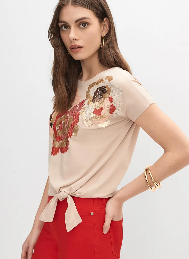 T-shirt à imprimé floral paillettes