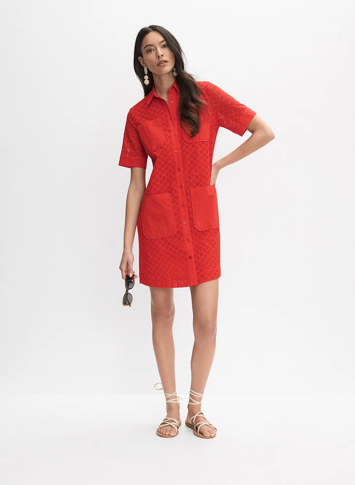 Robe-chemisier à broderies florales