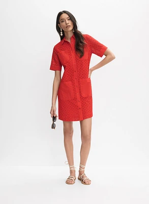 Robe-chemisier à broderies florales