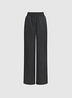 Ribbed Waist Wide-Leg Pants
