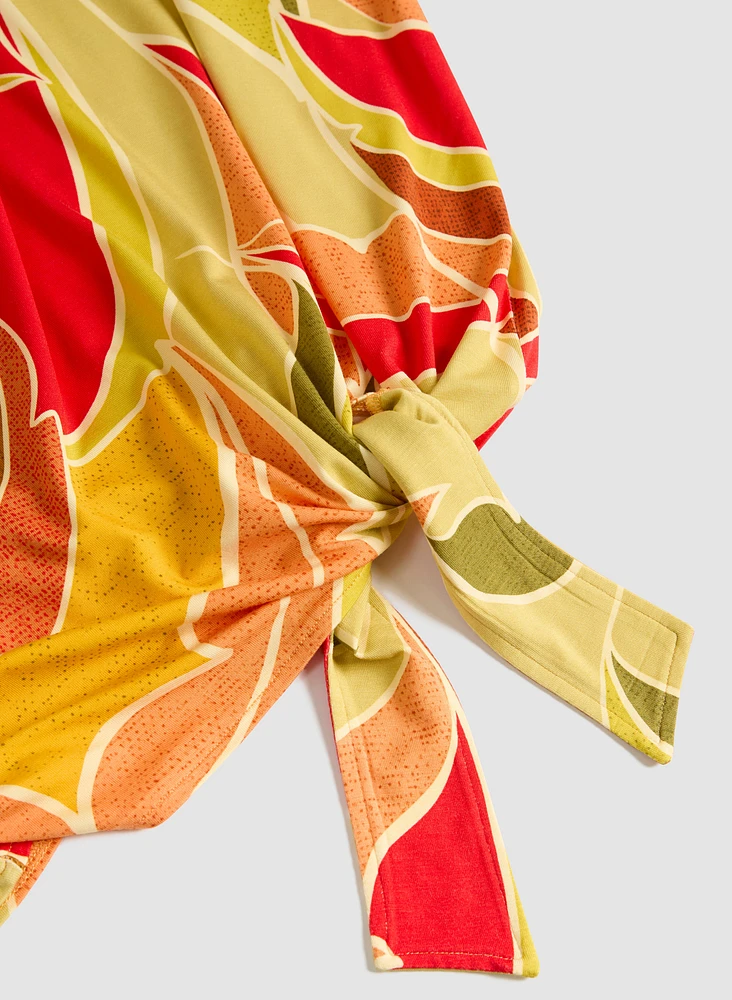 Knotted Leaf Print T-Shirt