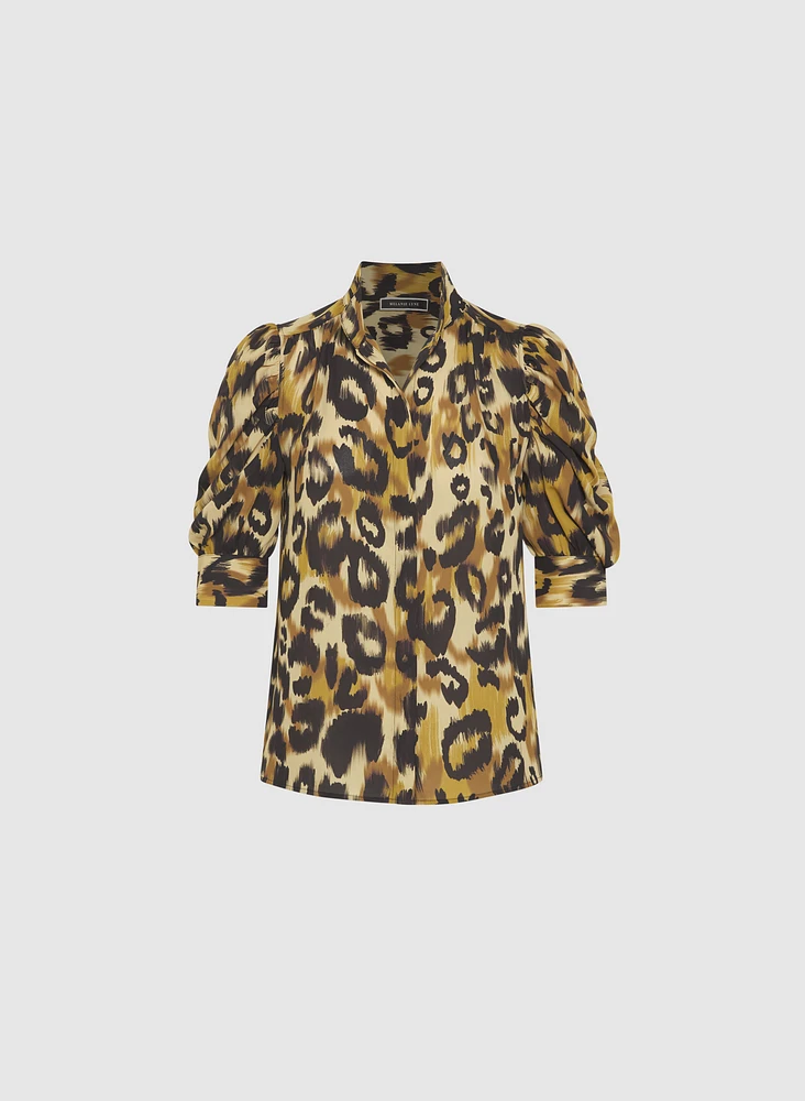 Leopard Puff Sleeve Blouse