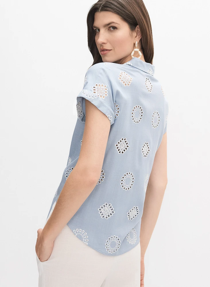 Embroidered Button-Down Blouse
