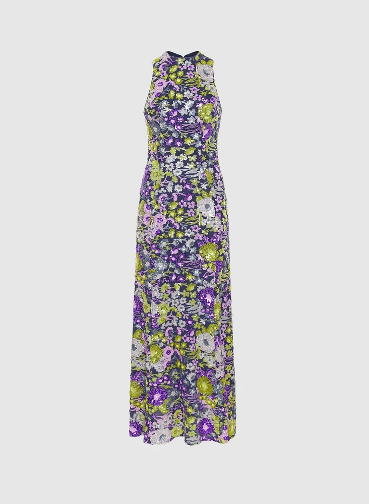 Robe à motif floral paillettes