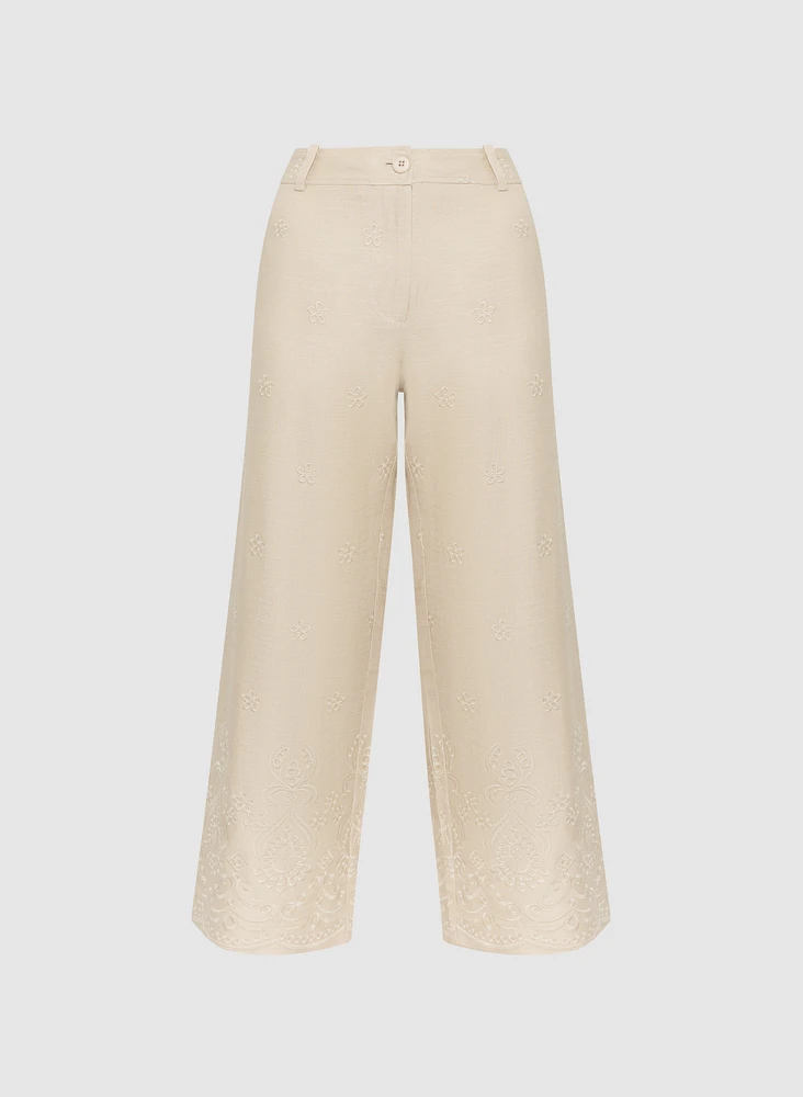 Pantalon large à ourlet brod