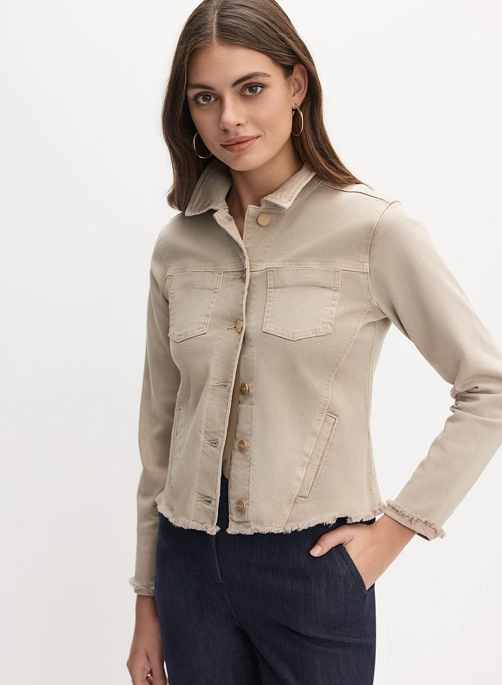 Veste en denim à ourlet effiloché