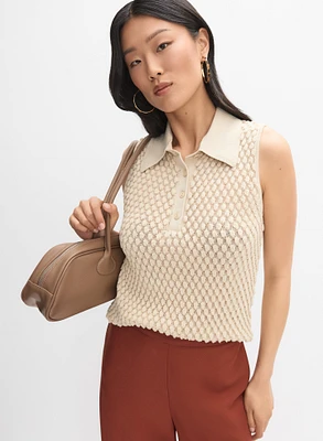Sleeveless Knit Polo Top