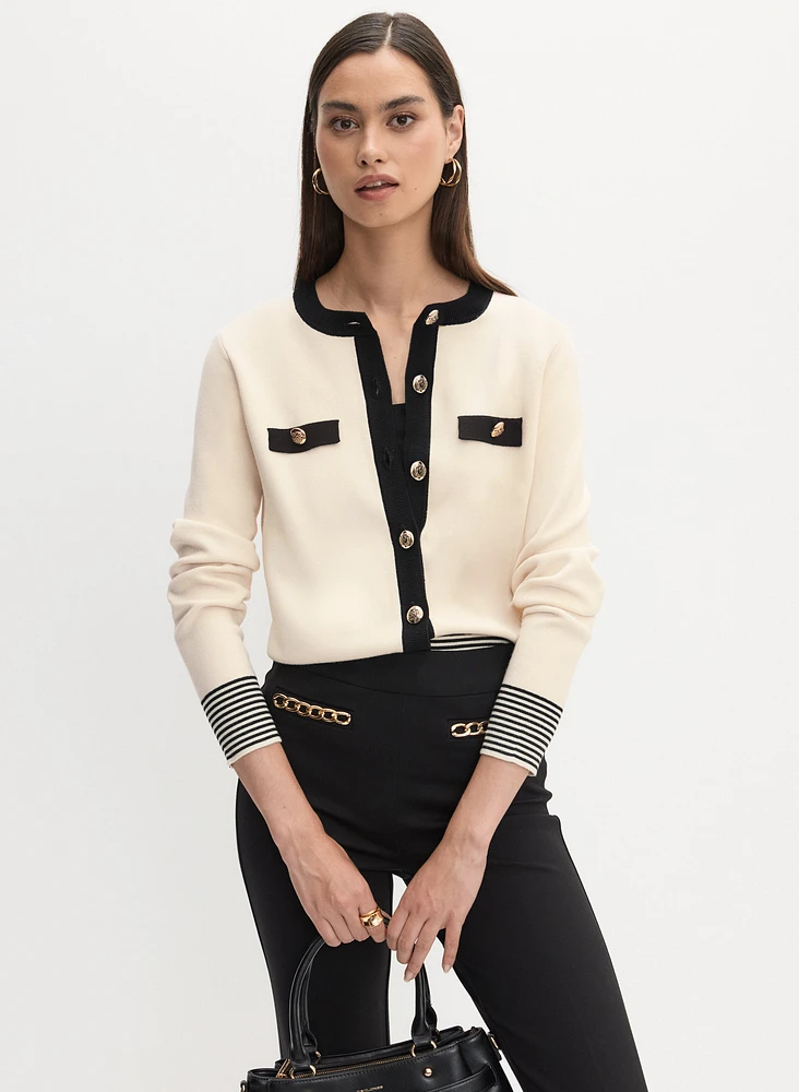 Striped Hem Button-Up Cardigan
