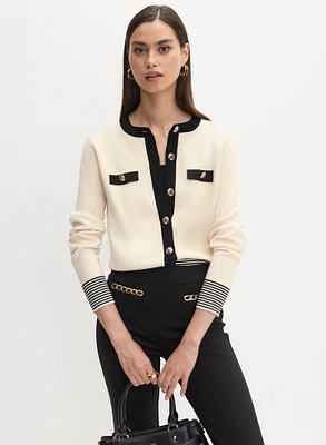 Striped Hem Button-Up Cardigan