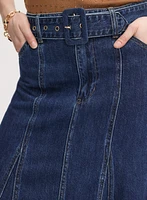 Jupe midi en denim à ceinture