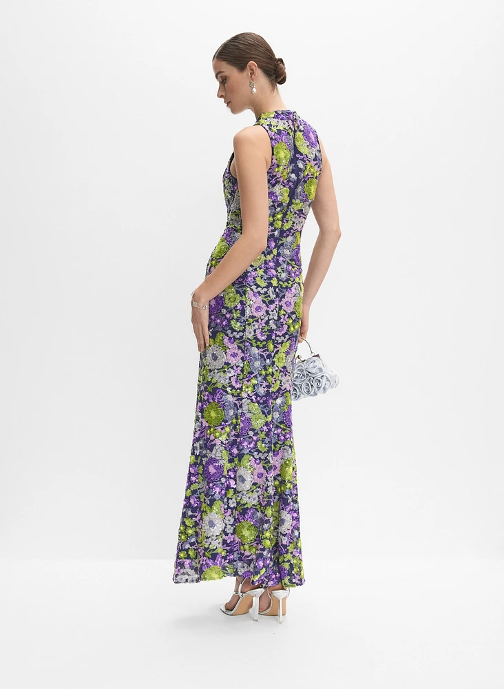Robe à motif floral paillettes