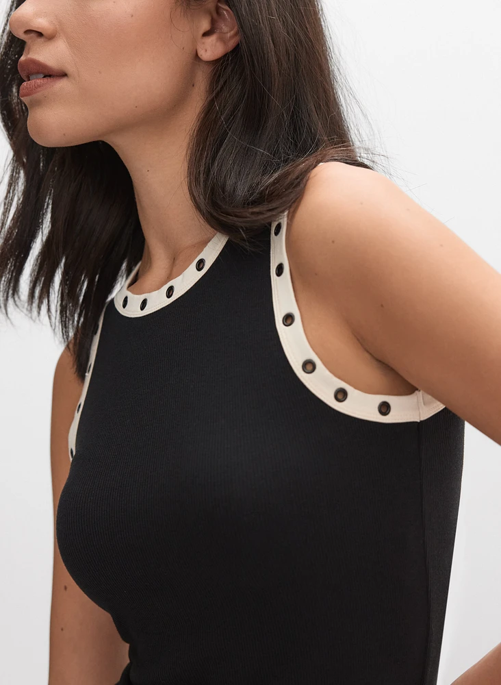 Ribbed Grommet Trim Tank Top