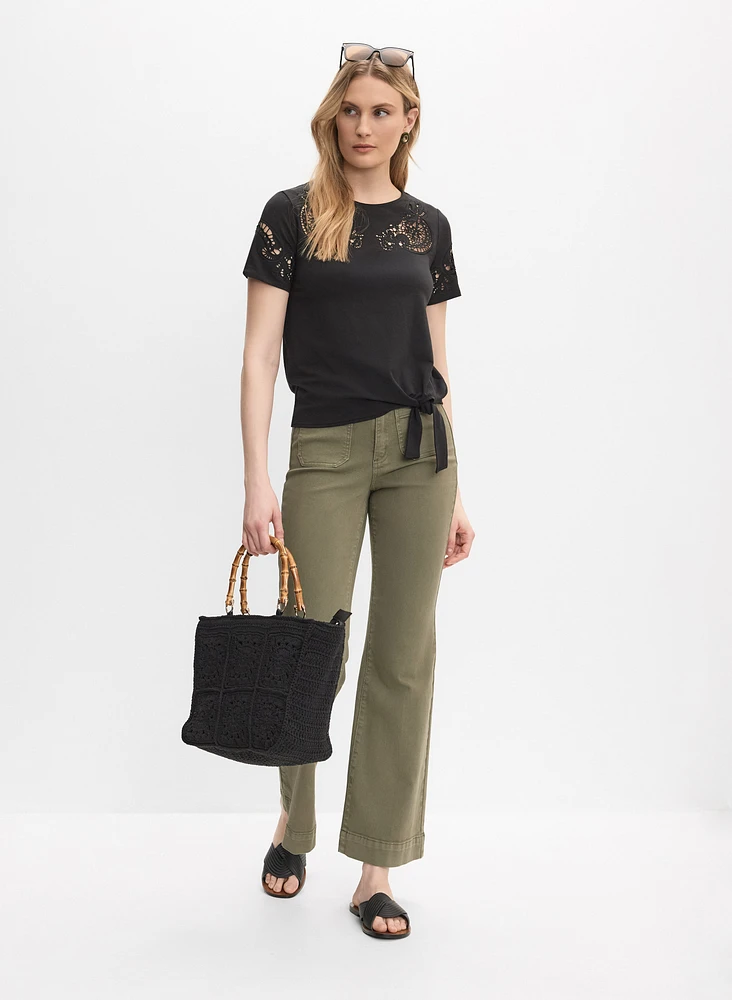 Cut-Out Embroidered T-Shirt