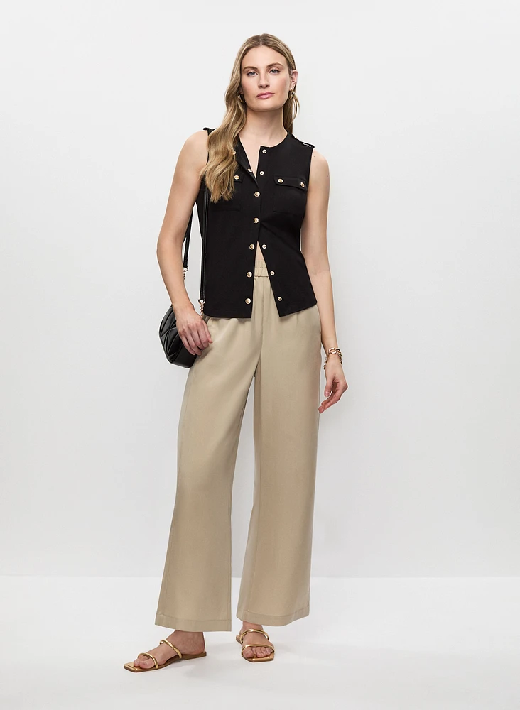 Snap Front Satin Trim Top