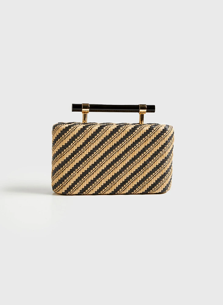 Pochette en paille à motif rayé