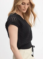 V-Neck Open Knit Pullover