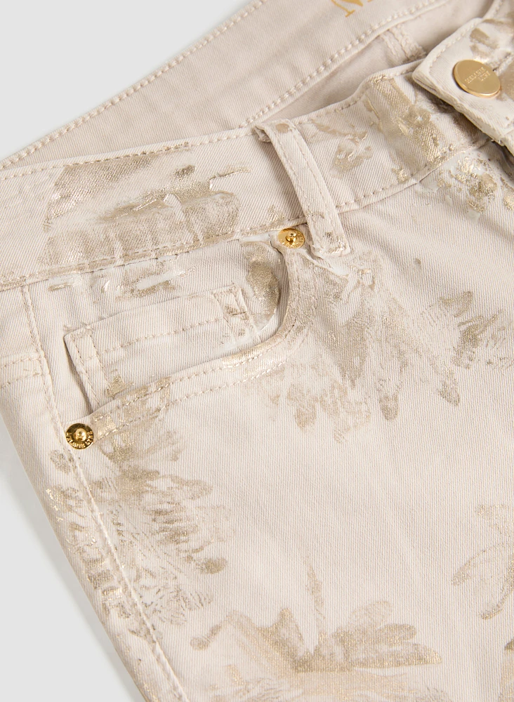 Foil Leaf Print 7/8 Jeans