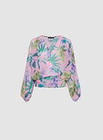 Floral Chiffon V-Neck Blouse