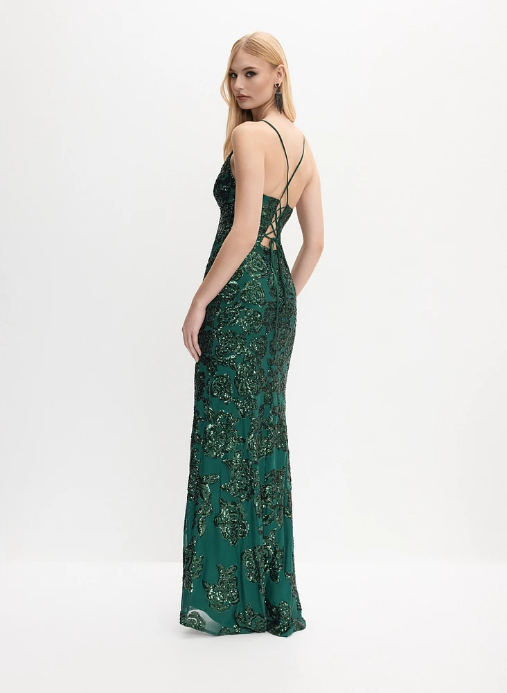 Robe à motif de roses paillettes