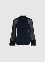 Smocked High Neck Blouse