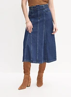 Jupe midi en denim à ceinture