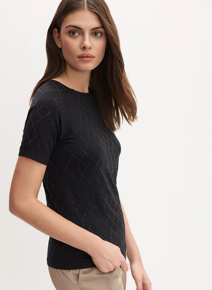 Embellished Grid T-Shirt