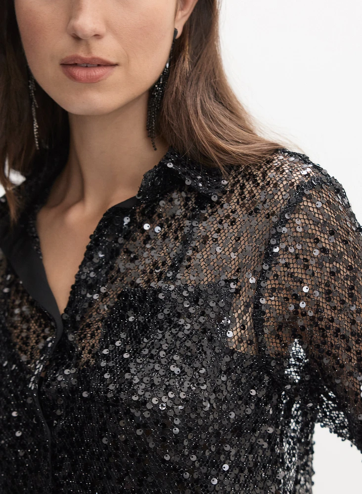 Haut à col polo paillettes