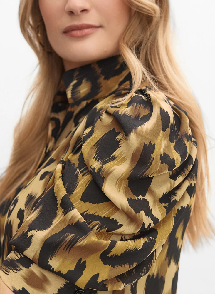 Leopard Puff Sleeve Blouse