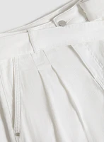 Pleated Tie-Waist Denim Shorts